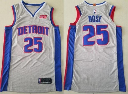 Men's Detroit Pistons #25 Derrick Rose Gray Swingman Jersey