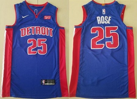 Men's Detroit Pistons #25 Derrick Rose Blue Swingman Jersey