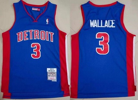 Men's Detroit Pistons #3 Ben Wallace Blue 2003 Throwback Swingman Jersey