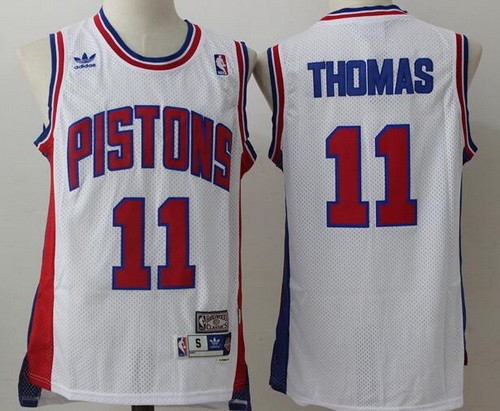 Men's Detroit Pistons #11 Isiah Thomas White Hollywood Classic Throwback Swingman Jersey