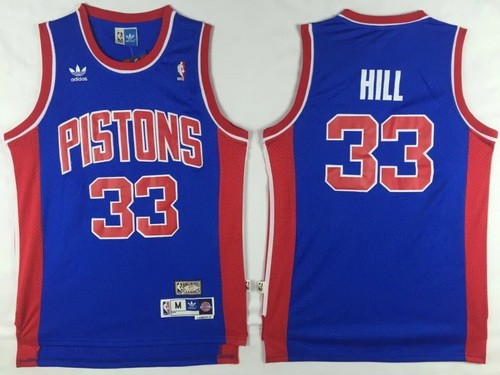 Men's Detroit Pistons #33 Grant Hill Blue Hollywood Classic Throwback Swingman Jersey