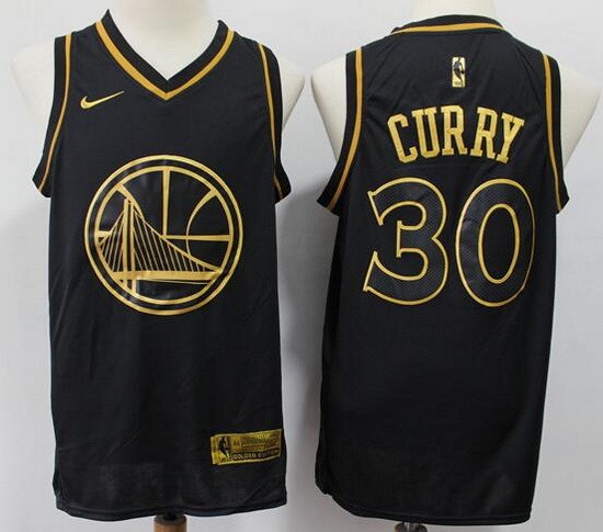 Men's Golden State Warriors #30 Stephen Curry Black Gold Swingman Jersey