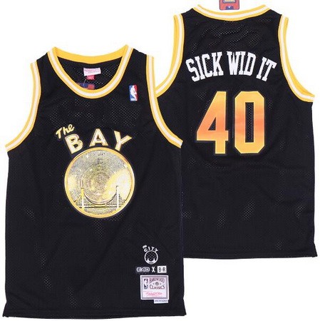 Men's Golden State Warriors #40 Sick Wid It E40 X Black Swingman Jersey