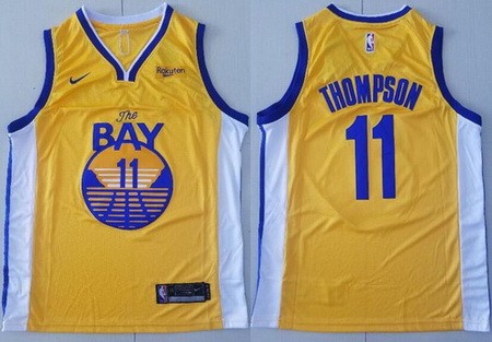 Men's Golden State Warriors #11 Klay Thompson Yellow Statement Icon Sponsor Swingman Jersey