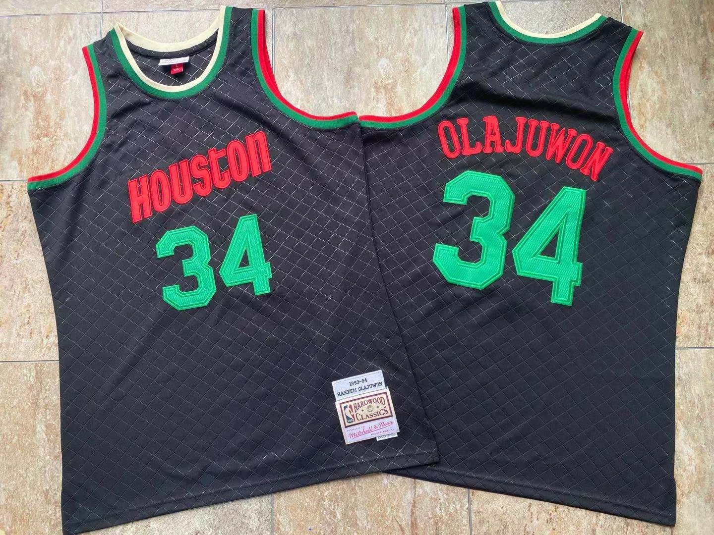 Men's Houston Rockets #34 Hakeem Olajuwon Black 1993-94 Hardwood Classics Jersey