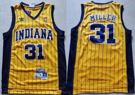 Men's Indiana Pacers #31 Reggie Miller Yellow Stripes Hollywood Classic Throwback Swingman Jersey