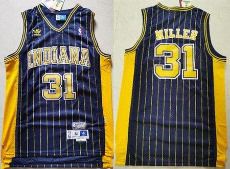 Men's Indiana Pacers #31 Reggie Miller Navy Stripes Hollywood Classic Throwback Swingman Jersey