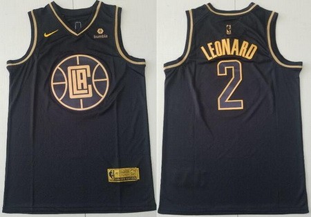 Men's Los Angeles Clippers #2 Kawhi Leonard Black Gold Icon Sponsor Swingman Jersey