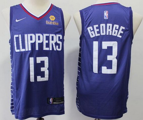 Men's Los Angeles Clippers #13 Paul George Blue Icon Sponsor Swingman Jersey