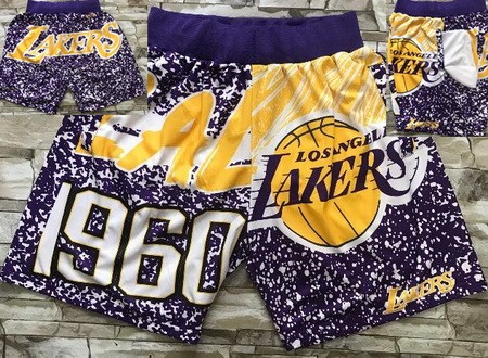 Men's Los Angeles Lakers Purple Yellow 1960 Laser Printing Shorts