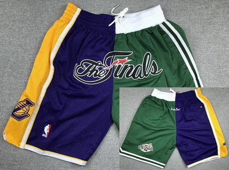 Men's Los Angeles Lakers Boston Celtics Purple Green 2008 Finals Just Don Swingman Shorts