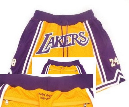 Men's Los Angeles Lakers #8#24 Kobe Bryant Yellow Just Don Shorts