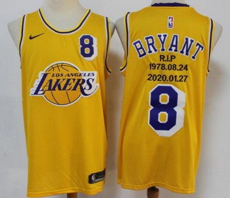 Men's Los Angeles Lakers #8 Kobe Bryant Yellow RIP Swingman Jersey