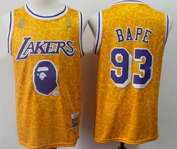 Men's Los Angeles Lakers #93 Bape Yellow Swingman Jersey