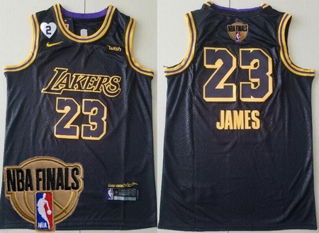 Men's Los Angeles Lakers #23 LeBron James Black City Gianna Patch 2020 Finals Icon Sponsor Swingman Jersey