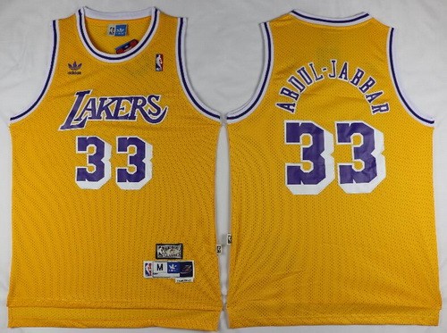 Men's Los Angeles Lakers #33 Kareem Abdul Jabbar Yellow Hollywood Classic Throwback Swingman Jersey