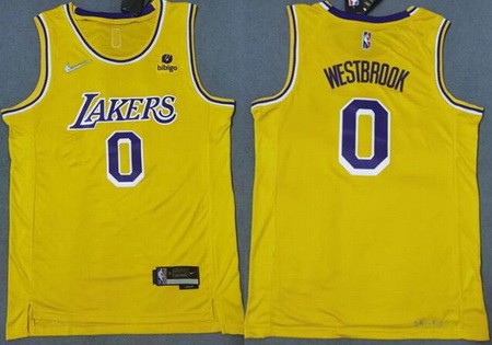 Men's Los Angeles Lakers #0 Russell Westbrook Yellow Diamond 75th Anniversary Icon Sponsor Swingman Jersey