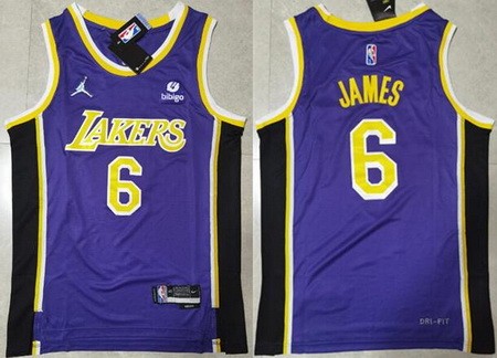 Men's Los Angeles Lakers #6 LeBron James Purple Statement Diamond 75th Icon Sponsor Swingman Jersey