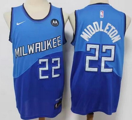 Men's Milwaukee Bucks #20 Khris Middleton Blue 2021 City Icon Sponsor Swingman Jersey