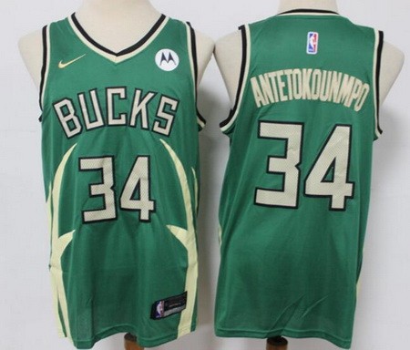 Men's Milwaukee Bucks #34 Giannis Antetokounmpo Green 2021 Earned Icon Sponsor Swingman Jersey