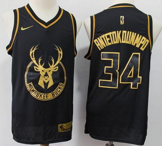 Men's Milwaukee Bucks #34 Giannis Antetokounmpo Black Gold Swingman Jersey