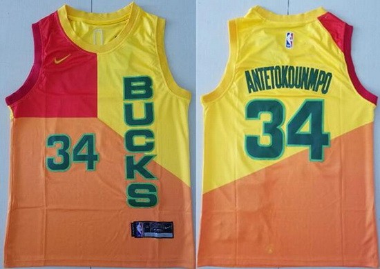 Men's Milwaukee Bucks #34 Giannis Antetokounmpo Yellow City Icon Swingman Jersey