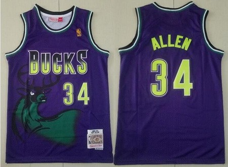 Men's Milwaukee Bucks #34 Ray Allen Purple 1996 Throwback Swingman Jersey