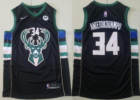 Men's Milwaukee Bucks #34 Giannis Antetokounmpo Black Icon Sponsor Swingman Jersey