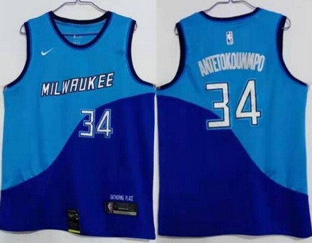 Men's Milwaukee Bucks #34 Giannis Antetokounmpo Blue 2021 City Icon Swingman Jersey