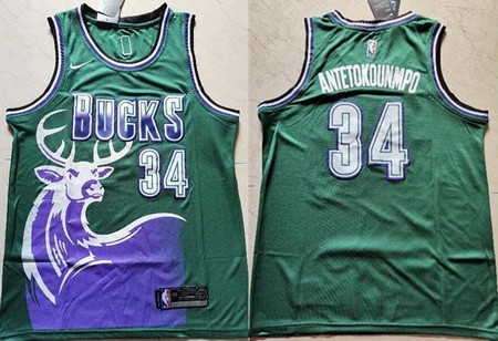 Men's Milwaukee Bucks #34 Giannis Antetokounmpo Green Throwback Icon Swingman Jersey