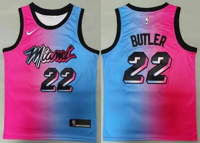 Men's Miami Heat #22 Jimmy Butler Pink Blue 2021 City Icon Swingman Jersey