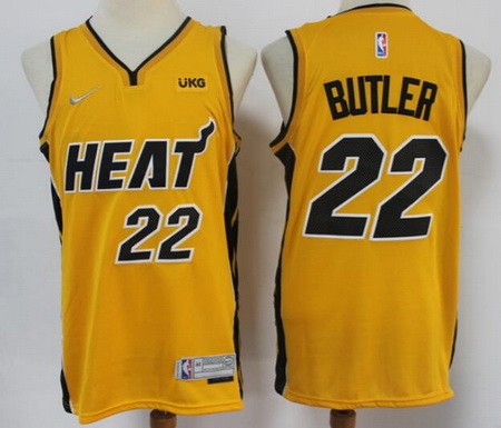 Men's Miami Heat #22 Jimmy Butler Yellow 2021 Earned Icon Sponsor Swingman Jersey
