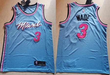 Men's Miami Heat #3 Dwyane Wade Light Blue 2019 City Icon Swingman Jersey