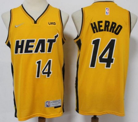Men's Miami Heat #14 Tyler Herro Yellow 2021 Earned Icon Sponsor Swingman Jersey