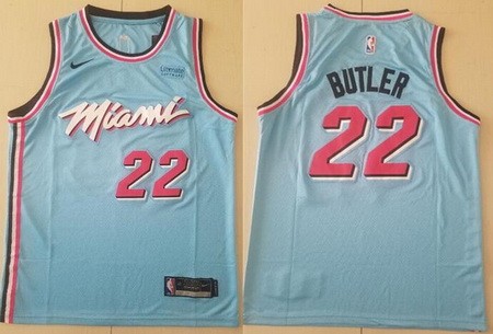 Men's Miami Heat #22 Jimmy Butler Light Blue 2019 City Icon Sponsor Swingman Jersey