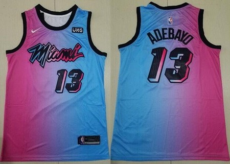 Men's Miami Heat #13 Edrice Adebayo Pink Blue 2021 City Icon Sponsor Swingman Jersey