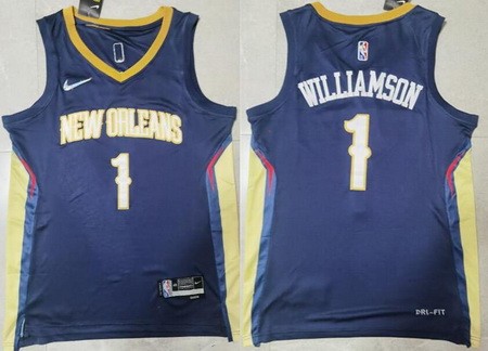 Men's New Orleans Pelicans #1 Zion Williamson Navy Diamond 75th Icon Swingman Jersey