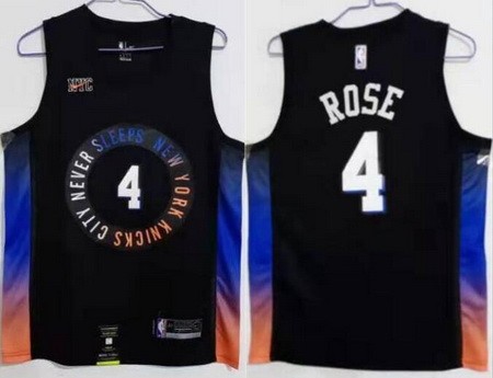 Men's New York Knicks #4 Derrick Rose Black 2021 City Icon Swingman Jersey