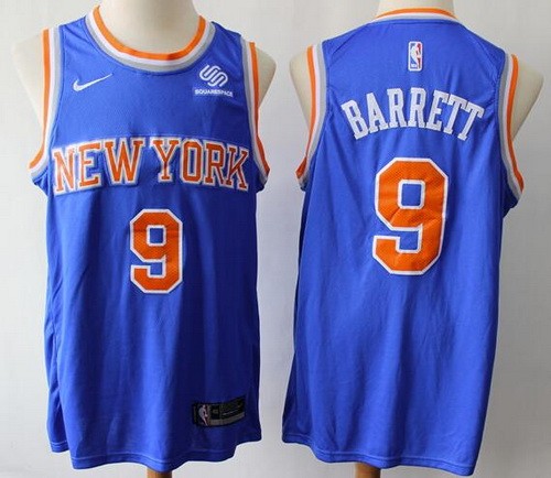 Men's New York Knicks #9 RJ Barrett Blue Icon Sponsor Swingman Jersey
