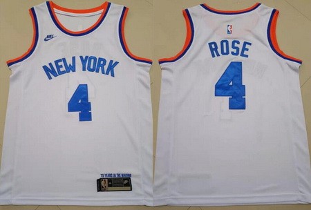 Men's New York Knicks #4 Derrick Rose White Classic Icon Swingman Jersey