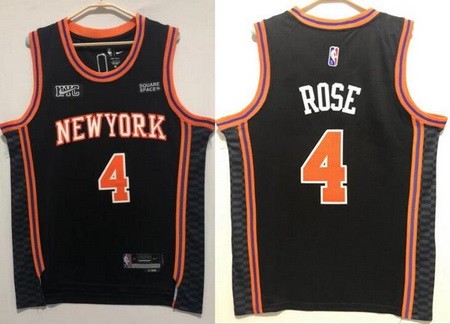 Men's New York Knicks #4 Derrick Rose Black City Diamond 75th Icon Sponsor Swingman Jersey