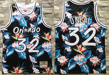 Men's Orlando Magic #32 Shaquille O'Neal Floral Laser Printing Jersey