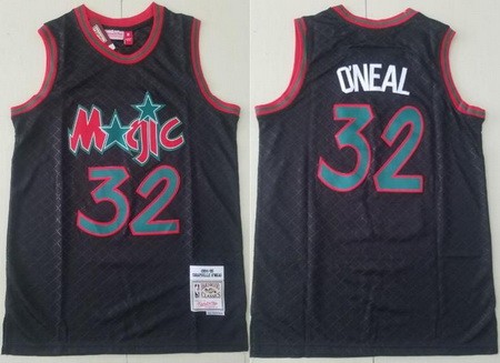 Men's Orlando Magic #32 Shaquille O'Neal Black Plaid 1994 Throwback Swingman Jersey