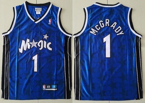 Men's Orlando Magic #1 Tracy McGrady Blue Star Reebok Throwback Swingman Jersey