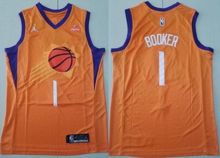 Men's Phoenix Suns #1 Devin Booker Orange 2021 Statement Icon Sponsor Swingman Jersey