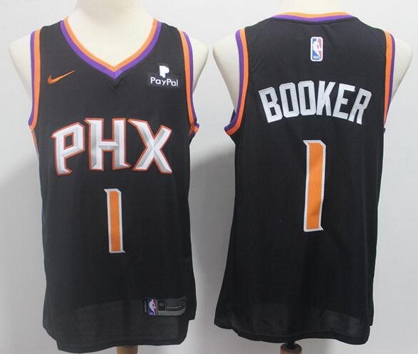 Men's Phoenix Suns #1 Devin Booker Black Icon Sponsor Swingman Jersey