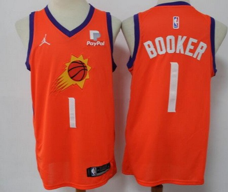 Men's Phoenix Suns #1 Devin Booker Orange Statement Icon Sponsor Swingman Jersey