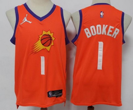 Men's Phoenix Suns #1 Devin Booker Orange Statement Diamond 75th Icon Swingman Jersey