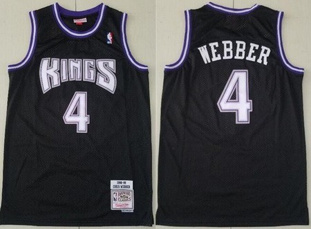 Men's Sacramento Kings #4 Chris Webber Black 1998 Throwback Swingman Jersey