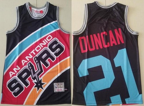 Men's San Antonio Spurs #21 Tim Duncan Black Hollywood Classic Printed Jersey